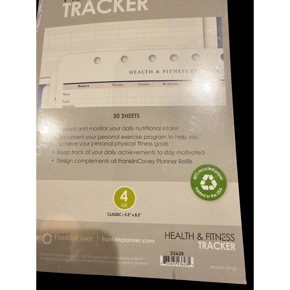 FranklinCovey Health & Fitness Tracker Classic Size 4 Planner Refill 50 Sheets